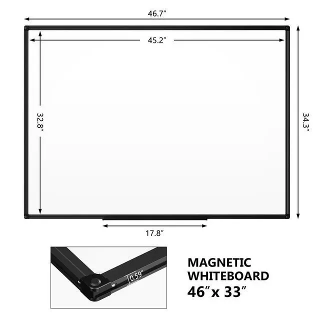 Alt view image 3 of 7 - Magnetic Dry Erase Whiteboard - 46 x 33 Inch White Board - 4 x 3 Large Wall-Mounted Board with Black Aluminum Frame, 1 Magnetic Eraser, 2 Pen, Detachable Marker Tray, 6 Magnets