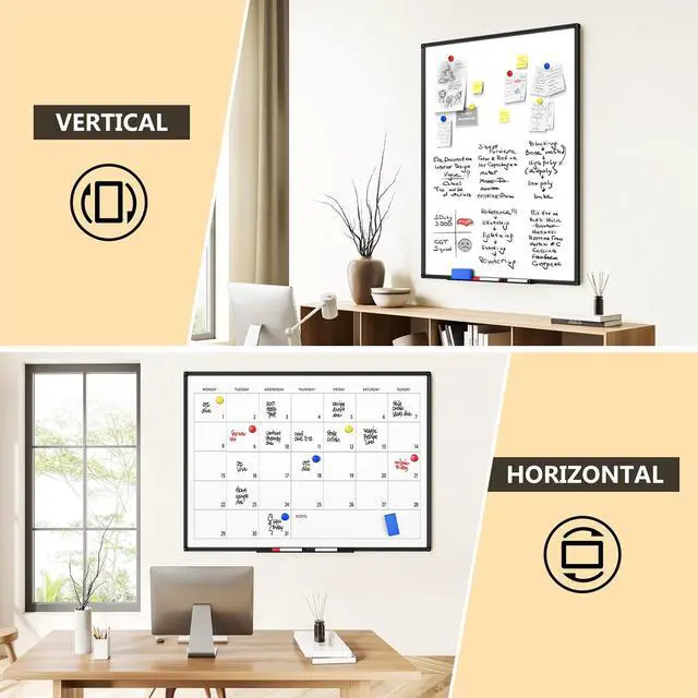 Alt view image 4 of 7 - Magnetic Dry Erase Whiteboard - 46 x 33 Inch White Board - 4 x 3 Large Wall-Mounted Board with Black Aluminum Frame, 1 Magnetic Eraser, 2 Pen, Detachable Marker Tray, 6 Magnets