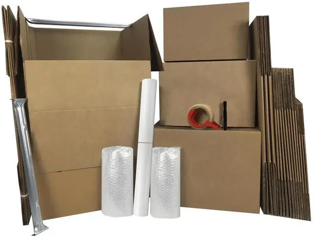 Main image of Wardrobe Moving Boxes Kit, Small, Medium, Large & Shorty | Packing Paper, Tape & Dispenser, Bubble Roll, 1 Marker, Apartment Moving Kit