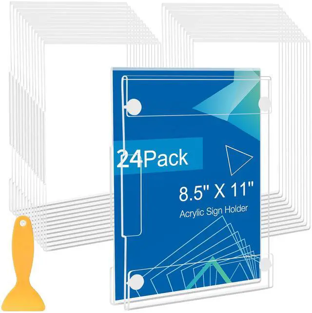 Main image of 24 Pack Acrylic Sign Holder 8.5 x 11 Wall Mount, Vertical & Horizontal Use, Wall Sign Holder Memo Document Menu Holder for Office Store Restaurants Wedding Party Decoration, No Drilling