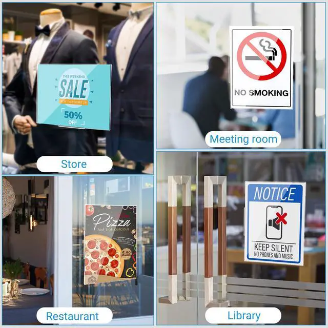Alt view image 7 of 7 - 24 Pack Acrylic Sign Holder 8.5 x 11 Wall Mount, Vertical & Horizontal Use, Wall Sign Holder Memo Document Menu Holder for Office Store Restaurants Wedding Party Decoration, No Drilling