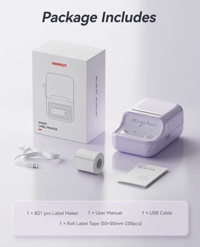 Alt view image 7 of 7 - B21 Pro Label Maker, 300DPI Support Red-Black Printing, Purple | Thermal Label Printer for Home Organization, Craft, Photo Print, Study Graphics, Scrapbook, Come with 1 Roll 50*30mm Tapes