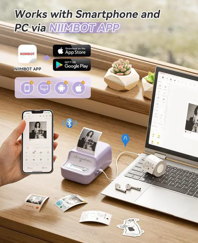 Alt view image 6 of 7 - B21 Pro Label Maker, 300DPI Support Red-Black Printing, Purple | Thermal Label Printer for Home Organization, Craft, Photo Print, Study Graphics, Scrapbook, Come with 1 Roll 50*30mm Tapes