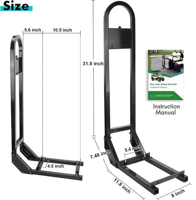 Alt view image 2 of 7 - Universal Golf Cart Rear Safety Grab Bar w/Triangle Reflector Fit for Yamaha Club Car EZGO (2+2) /(4+2) Passenger Golf Cart Manual Hardware Included