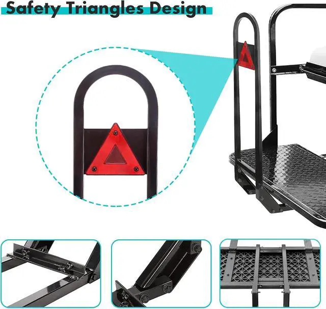 Alt view image 3 of 7 - Universal Golf Cart Rear Safety Grab Bar w/Triangle Reflector Fit for Yamaha Club Car EZGO (2+2) /(4+2) Passenger Golf Cart Manual Hardware Included