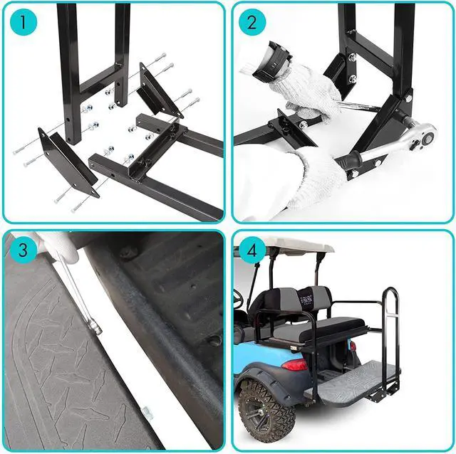 Alt view image 4 of 7 - Universal Golf Cart Rear Safety Grab Bar w/Triangle Reflector Fit for Yamaha Club Car EZGO (2+2) /(4+2) Passenger Golf Cart Manual Hardware Included