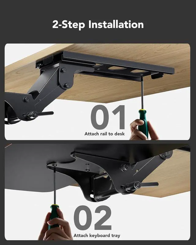 Alt view image 6 of 6 - Keyboard Tray Under Desk, 360 Adjustable Ergonomic Sliding Keyboard & Mouse Tray, Under Desk Keyboard Tray Slide Out, Keyboard Holder Under Desk for Typing in Home, Office Work, 25"W x 9.84"D