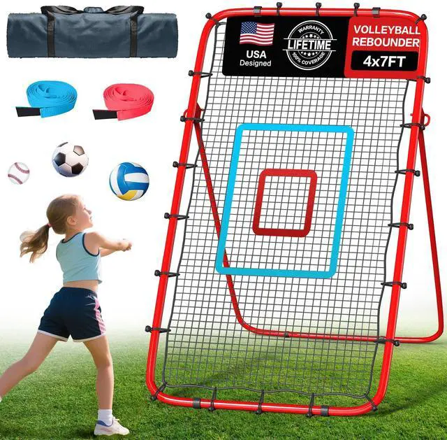 Main image of Volleyball Rebounder Net 7x4 Ft, 5-Angle Adjustable Rebounder Net for Practicing Digging, Setting, Spiking, Bounce Back Training Equipment with 2 Target Stripes & Portable Travel Bag for Storage