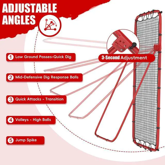 Alt view image 2 of 7 - Volleyball Rebounder Net 7x4 Ft, 5-Angle Adjustable Rebounder Net for Practicing Digging, Setting, Spiking, Bounce Back Training Equipment with 2 Target Stripes & Portable Travel Bag for Storage