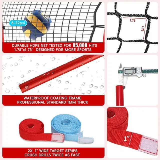 Alt view image 4 of 7 - Volleyball Rebounder Net 7x4 Ft, 5-Angle Adjustable Rebounder Net for Practicing Digging, Setting, Spiking, Bounce Back Training Equipment with 2 Target Stripes & Portable Travel Bag for Storage