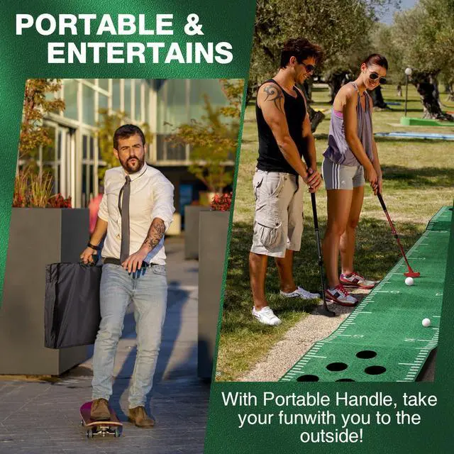 Alt view image 3 of 7 - Golf Indoor Putting Green Mat with 2 Putters,Great Gifts for Men | Crystal Velvet and Turf Mat,with 2 Putters, 2 Balls. Golf putting mat is perfect for home, backyard, office,house parties
