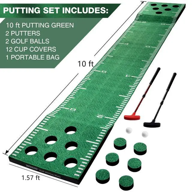 Alt view image 5 of 7 - Golf Indoor Putting Green Mat with 2 Putters,Great Gifts for Men | Crystal Velvet and Turf Mat,with 2 Putters, 2 Balls. Golf putting mat is perfect for home, backyard, office,house parties