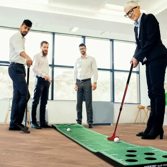 Alt view image 7 of 7 - Golf Indoor Putting Green Mat with 2 Putters,Great Gifts for Men | Crystal Velvet and Turf Mat,with 2 Putters, 2 Balls. Golf putting mat is perfect for home, backyard, office,house parties