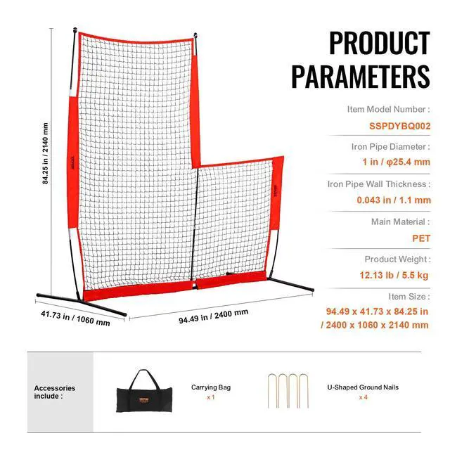 Alt view image 7 of 7 - Batting Screen - Baseball & Softball Protector with Carry Bag & Ground Stakes, Pitching Net for Pitchers Protection