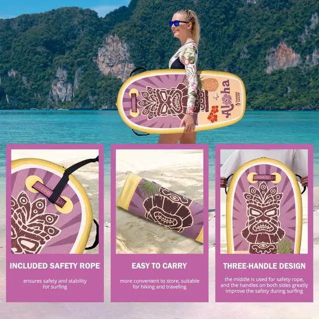 Alt view image 5 of 7 - Inflatable Bodyboard - Beach Kids Surf Board - Ultra Lightweight PVC Core Body Board for Beach and Pool,with Wrap Wrist Straps, Foldable, Perfect Surf for Teens and Adults