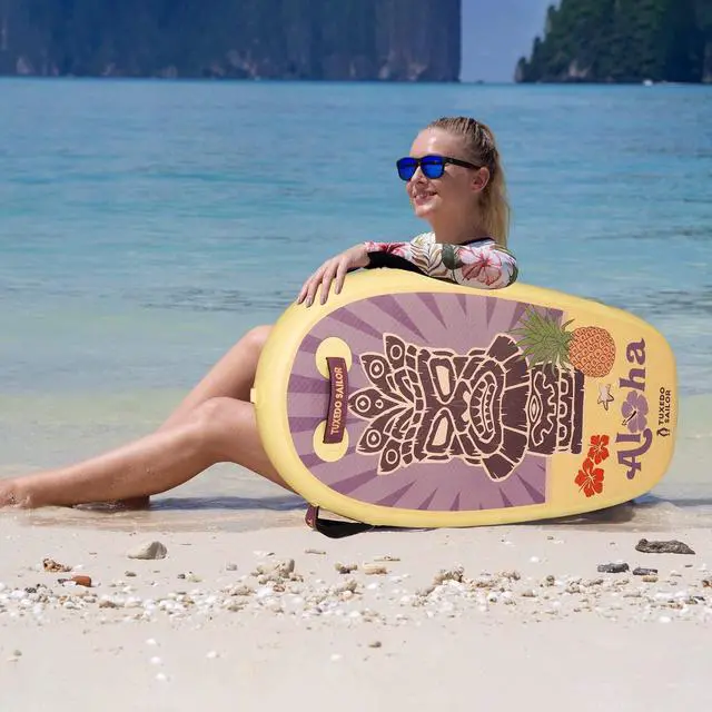 Alt view image 7 of 7 - Inflatable Bodyboard - Beach Kids Surf Board - Ultra Lightweight PVC Core Body Board for Beach and Pool,with Wrap Wrist Straps, Foldable, Perfect Surf for Teens and Adults