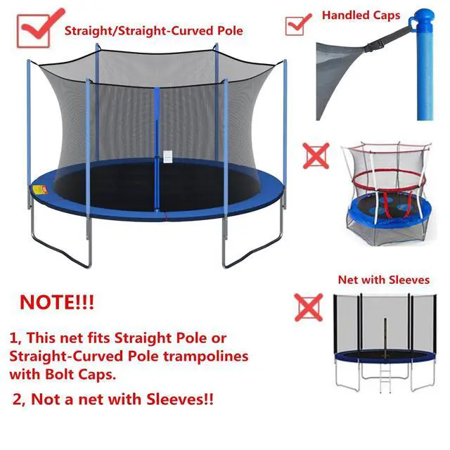 Alt view image 3 of 7 - Round Trampoline Replacement Safety Net for 6 Straight Poles | UV-Resistant, Breathable, Weather-Resistant, with Adjustable Straps, Zippers, Protection Buckles(Net Only) for Round Frame