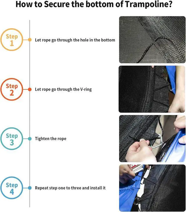 Alt view image 6 of 7 - Round Trampoline Replacement Safety Net for 6 Straight Poles | UV-Resistant, Breathable, Weather-Resistant, with Adjustable Straps, Zippers, Protection Buckles(Net Only) for Round Frame