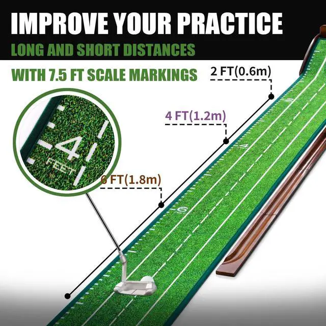Alt view image 2 of 6 - GimYaa Golf Putting mat Green Indoor and Outdoor with Auto Ball Return,Game Practice Golf Gifts for Home, Office, Backyard Indoor Golf and Outdoor Use, Crystal Velvet Mat