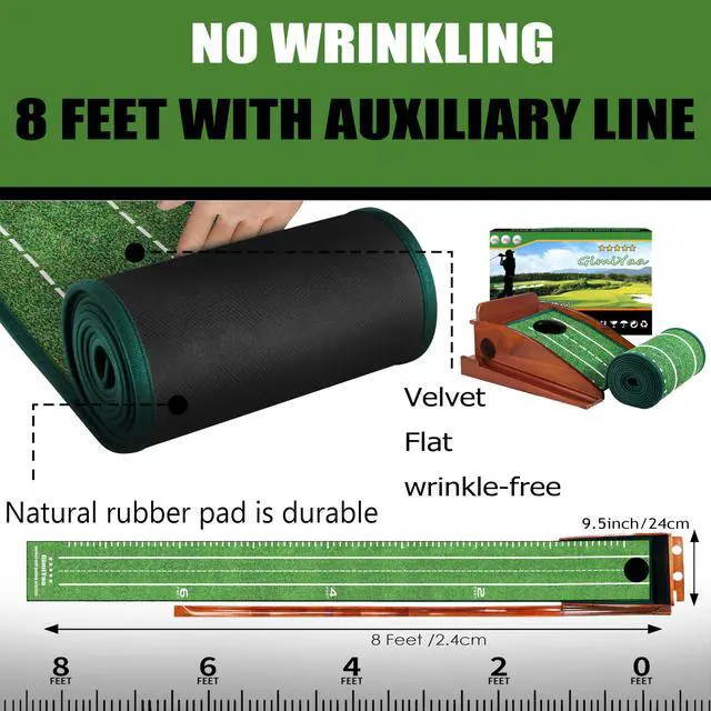 Alt view image 4 of 6 - GimYaa Golf Putting mat Green Indoor and Outdoor with Auto Ball Return,Game Practice Golf Gifts for Home, Office, Backyard Indoor Golf and Outdoor Use, Crystal Velvet Mat