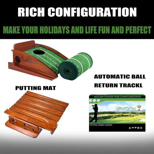 Alt view image 6 of 6 - GimYaa Golf Putting mat Green Indoor and Outdoor with Auto Ball Return,Game Practice Golf Gifts for Home, Office, Backyard Indoor Golf and Outdoor Use, Crystal Velvet Mat