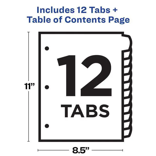 Alt view image 4 of 7 - Dividers for 3 Ring Binders, 12 Tabs per Set, Customizable Table of Contents, Multicolor Arched Tabs, Great for Organizing Reports, Projects, and More (24 Sets of 11843)