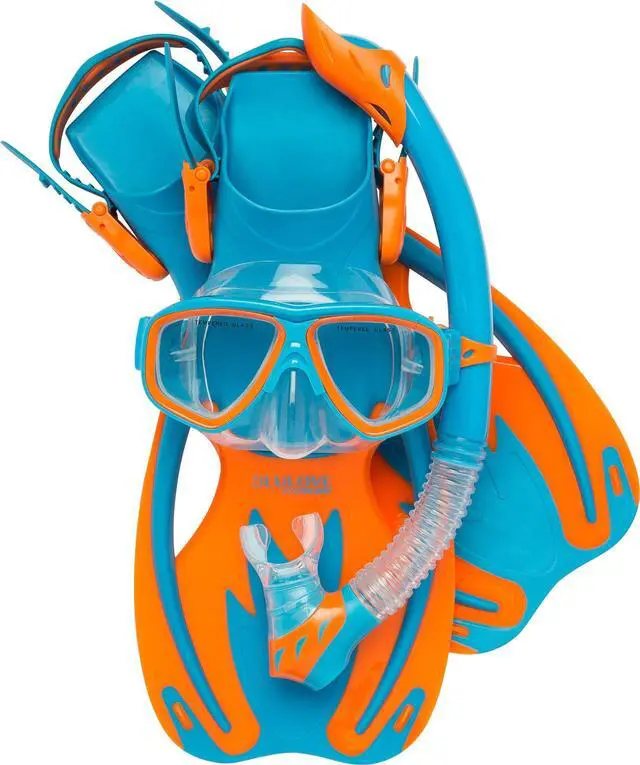 Main image of Junior Snorkel Kit for Kids Ages 3 to 8 - Mask + Dry Snorkel + Adjustable Fins + Net Bag Rocks Kids Set