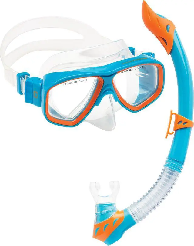 Alt view image 2 of 7 - Junior Snorkel Kit for Kids Ages 3 to 8 - Mask + Dry Snorkel + Adjustable Fins + Net Bag Rocks Kids Set
