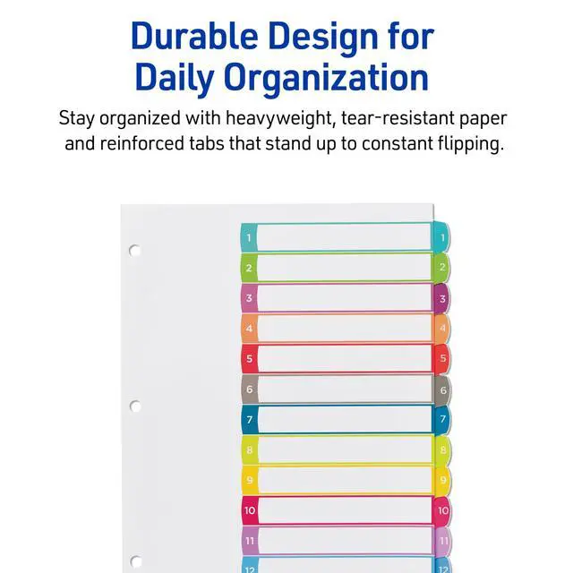 Alt view image 5 of 7 - Dividers for 3 Ring Binders, 12 Tabs per Set, Customizable Table of Contents, Multicolor Arched Tabs, Great for Organizing Reports, Projects, and More (24 Sets of 11843)