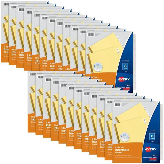 Main image of Big Tab Insertable Dividers for 3 Ring Binders, 8-Tab Set, Buff Paper, Clear Tabs, 48 Sets of 11112 (11115)