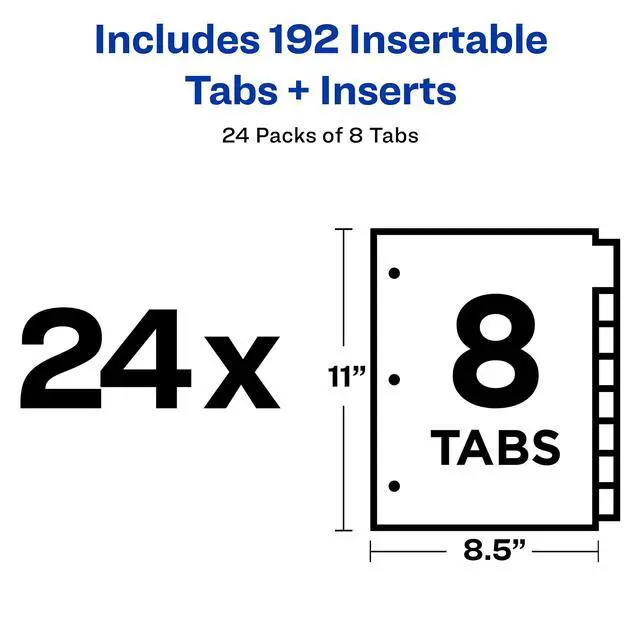 Alt view image 5 of 7 - Big Tab Insertable Dividers for 3 Ring Binders, 8-Tab Set, Buff Paper, Clear Tabs, 48 Sets of 11112 (11115)
