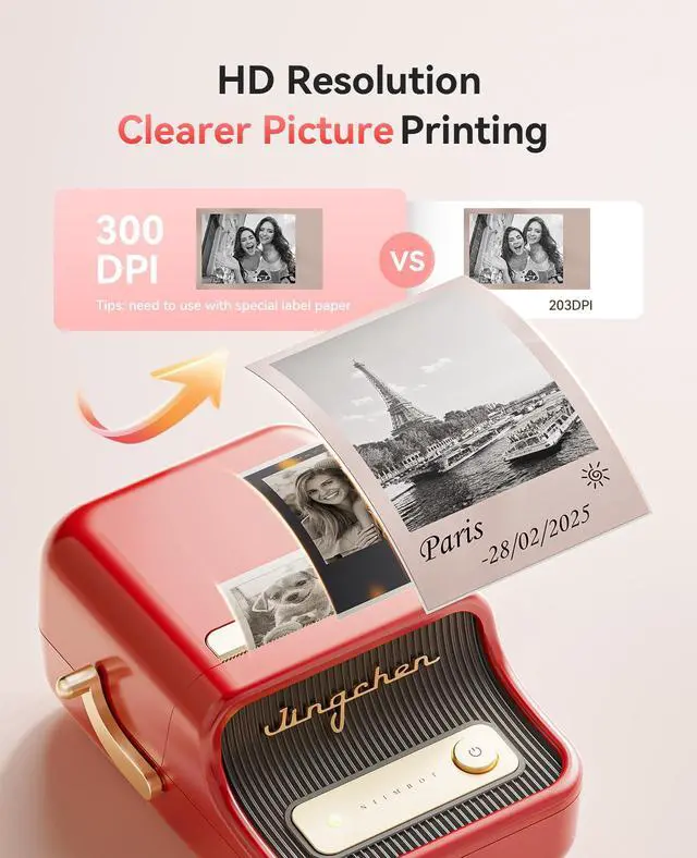 Alt view image 3 of 7 - Label Maker, B21 Pro 300DPI HD Sticker Printer for Photos, Red | Red&Black Dual-Color Printer, Bluetooth Sticker Maker for Notes, Study Graphics, Memo Maker, Come with 2'' x 1.2'' Label Roll