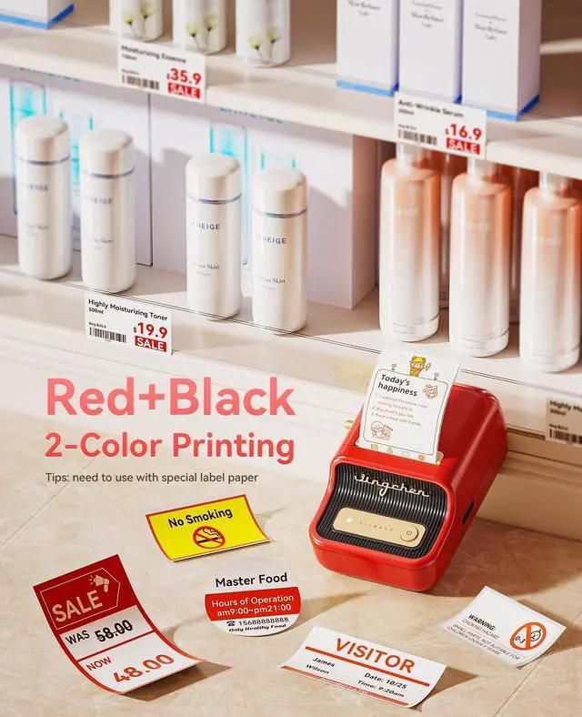 Alt view image 4 of 7 - Label Maker, B21 Pro 300DPI HD Sticker Printer for Photos, Red | Red&Black Dual-Color Printer, Bluetooth Sticker Maker for Notes, Study Graphics, Memo Maker, Come with 2'' x 1.2'' Label Roll