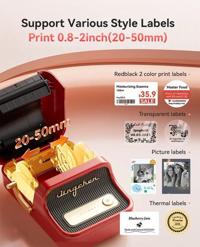 Alt view image 6 of 7 - Label Maker, B21 Pro 300DPI HD Sticker Printer for Photos, Red | Red&Black Dual-Color Printer, Bluetooth Sticker Maker for Notes, Study Graphics, Memo Maker, Come with 2'' x 1.2'' Label Roll