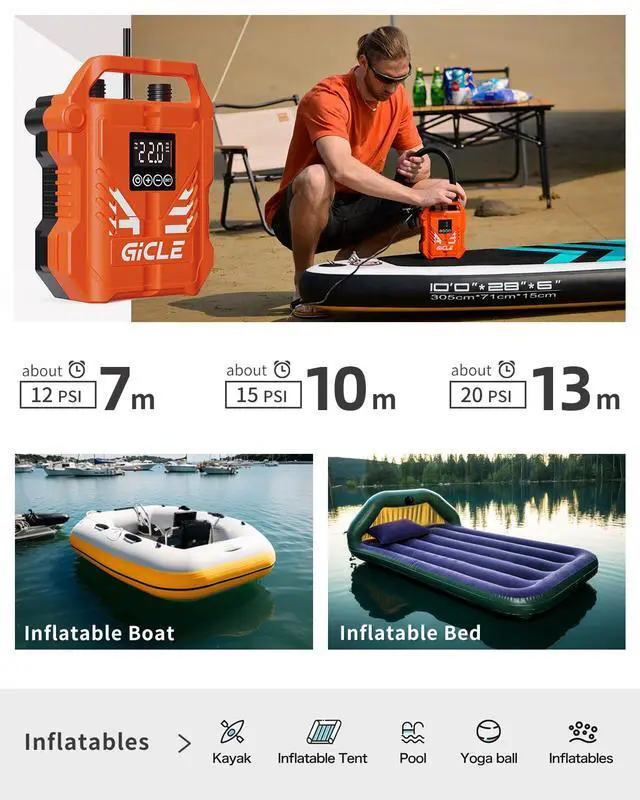 Alt view image 2 of 6 - Paddle Board Pump Electric Portable, 22PSI SUP Pump for Inflatebles | With 12V Car Connector, Inflator&Deflator for Paddleboard,Bed,Boat with Auto-Off Dual Stage Inflation and Kayak Accessories