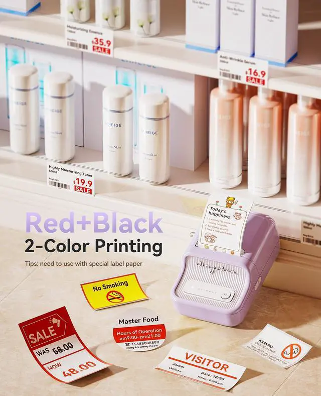 Alt view image 4 of 7 - Label Maker, B21 Pro 300DPI HD Sticker Printer for Photos,Purple | Red&Black Dual-Color Printer, Bluetooth Sticker Maker for Notes, Study Graphics, Memo Maker, Come with 2'' x 1.2'' Label Roll