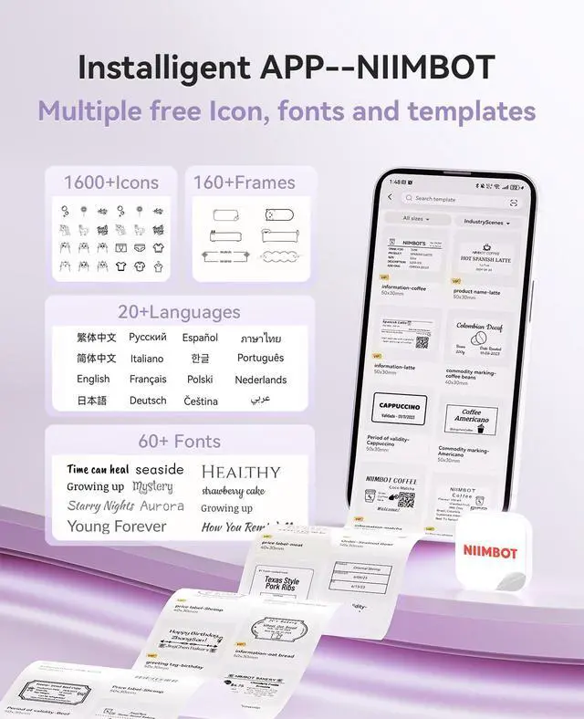 Alt view image 7 of 7 - Label Maker, B21 Pro 300DPI HD Sticker Printer for Photos,Purple | Red&Black Dual-Color Printer, Bluetooth Sticker Maker for Notes, Study Graphics, Memo Maker, Come with 2'' x 1.2'' Label Roll