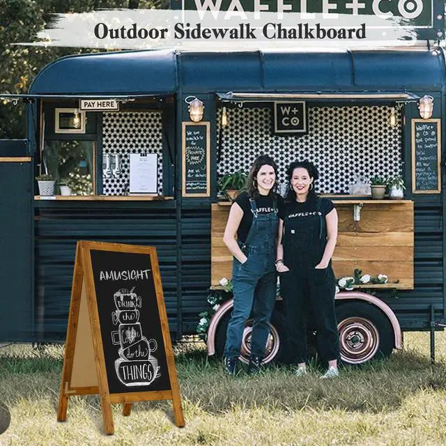 Alt view image 7 of 7 - Double-Sided Magnetic 40" x 20" Yellowish-Brown Chalkboard Sign | Wooden A-Frame Sign, Sandwich Board Signs Outdoor, Chalkboard Easel, Menu Board for Restaurant, Business or Wedding