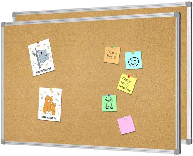 Main image of Cork Board 36" x 24" Bulletin Board, 2 Pack Corkboard 3 x 2 Feet | Double Sided Wall-Mounted Silver Aluminum Message Presentation Notice Board