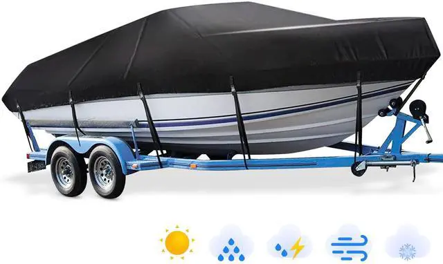 Main image of Trailerable Boat Cover 20-22ft Waterproof Heavy Duty Boat Cover | UV Resistant Marine Grade Canvas Outboard Cover Fits Bass Boat, Bayliner Tri-Hull V-Hull Fishing Runabout Boat, Black