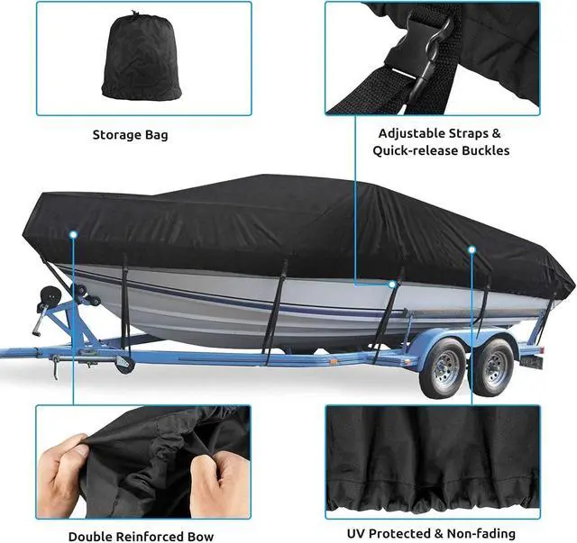 Alt view image 4 of 7 - Trailerable Boat Cover 20-22ft Waterproof Heavy Duty Boat Cover | UV Resistant Marine Grade Canvas Outboard Cover Fits Bass Boat, Bayliner Tri-Hull V-Hull Fishing Runabout Boat, Black