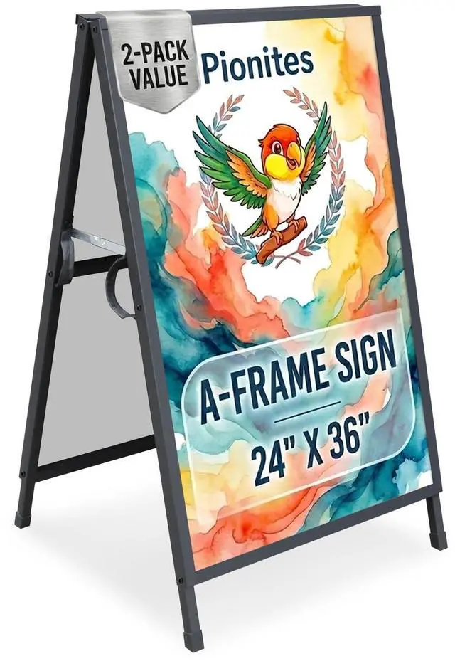 Main image of Heavy Duty Slide-in Folding A Frame Sign Sidewalk Sign 24x 36 Inch Steel Metal Double-Side Pavement sign Corrugated Plastic Poster (2, Black, 24''X36''(Frame Only))