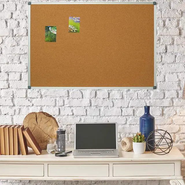 Alt view image 5 of 7 - Cork Board 36" x 24" Bulletin Board, 2 Pack Corkboard 3 x 2 Feet | Double Sided Wall-Mounted Silver Aluminum Message Presentation Notice Board