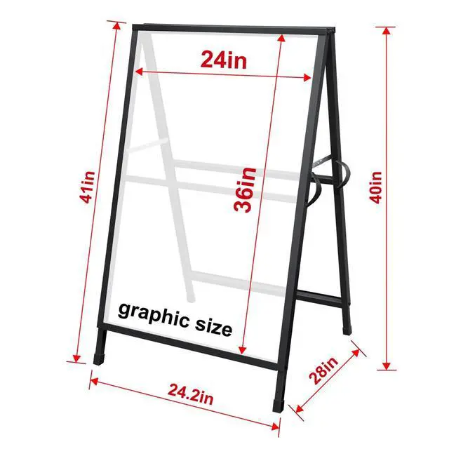 Alt view image 2 of 7 - Heavy Duty Slide-in Folding A Frame Sign Sidewalk Sign 24x 36 Inch Steel Metal Double-Side Pavement sign Corrugated Plastic Poster (2, Black, 24''X36''(Frame Only))