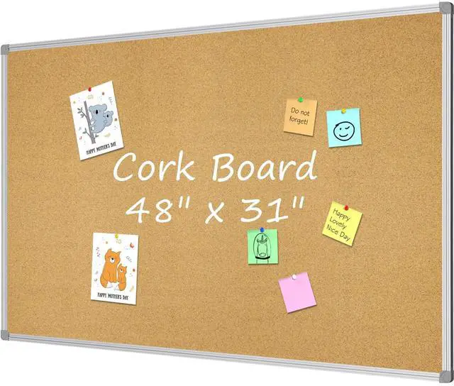 Main image of Cork Board 48 x 31 Bulletin Board, Double Sided Corkboard | Wall-Mounted Aluminum Framed Message Presentation Notice Board