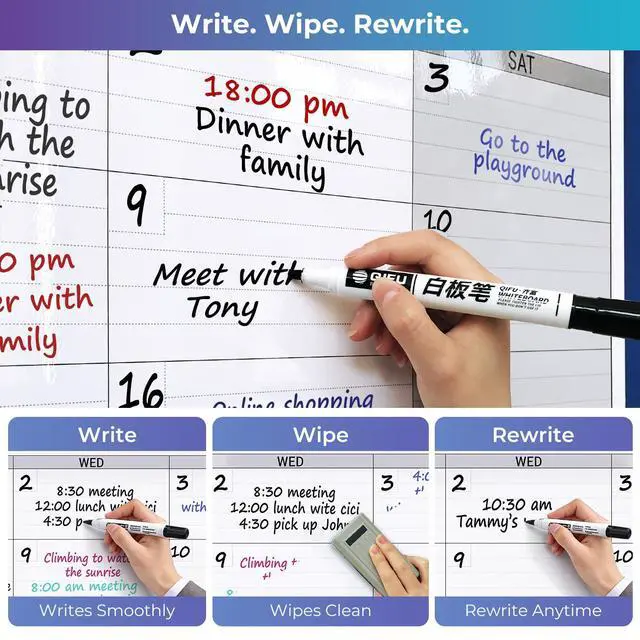 Alt view image 4 of 7 - Extra Large Magnetic Dry Erase 3 Month Calendar for Wall, 46" x 63" Jumbo 90 Day Quarterly Whiteboard Calendar, Dual-Sided Magnetic Undated Planner with Big Blocks for Office & Family
