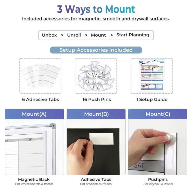 Alt view image 6 of 7 - Extra Large Magnetic Dry Erase 3 Month Calendar for Wall, 46" x 63" Jumbo 90 Day Quarterly Whiteboard Calendar, Dual-Sided Magnetic Undated Planner with Big Blocks for Office & Family