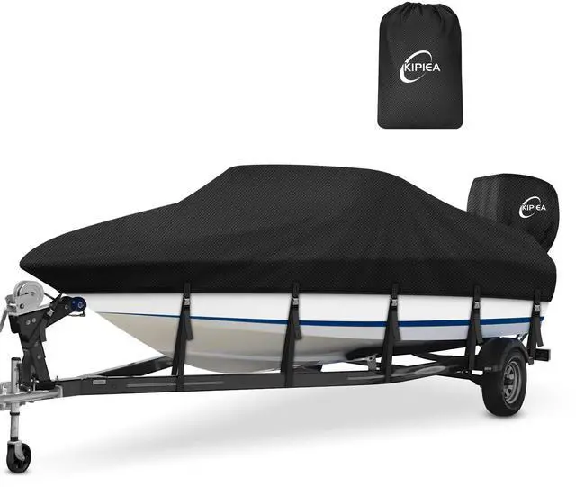 Main image of 1300D Boat Cover - Heavy Duty Waterproof Boat Covers and Motor Cover, Double PU Waterproof, Fits V-Hull, Fish & Ski, Pro-Style, Fishing, Bass Boats (14'-16' Long X 68" Wide)