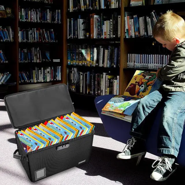 Alt view image 2 of 7 - 2 Pack Comic Book Storage Box, Fireproof & Water-Resistant Comic Book Box with Lock and Label Window, Moistureproof Comic Short Box with Fire Zipper, Comic Book Bin with Non-Slip Bottom, Black