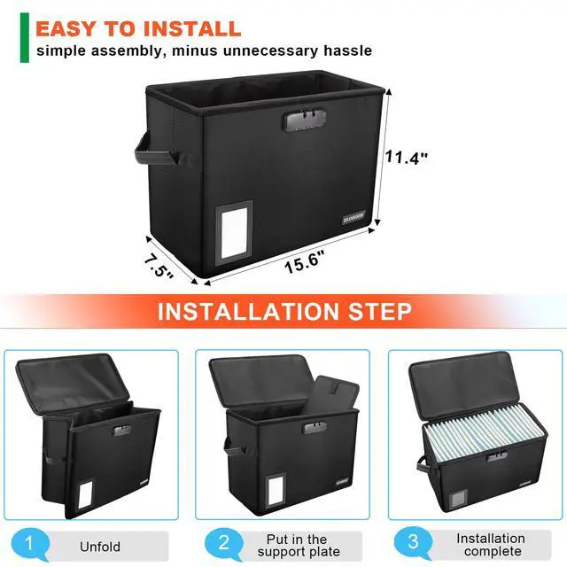 Alt view image 5 of 7 - 2 Pack Comic Book Storage Box, Fireproof & Water-Resistant Comic Book Box with Lock and Label Window, Moistureproof Comic Short Box with Fire Zipper, Comic Book Bin with Non-Slip Bottom, Black